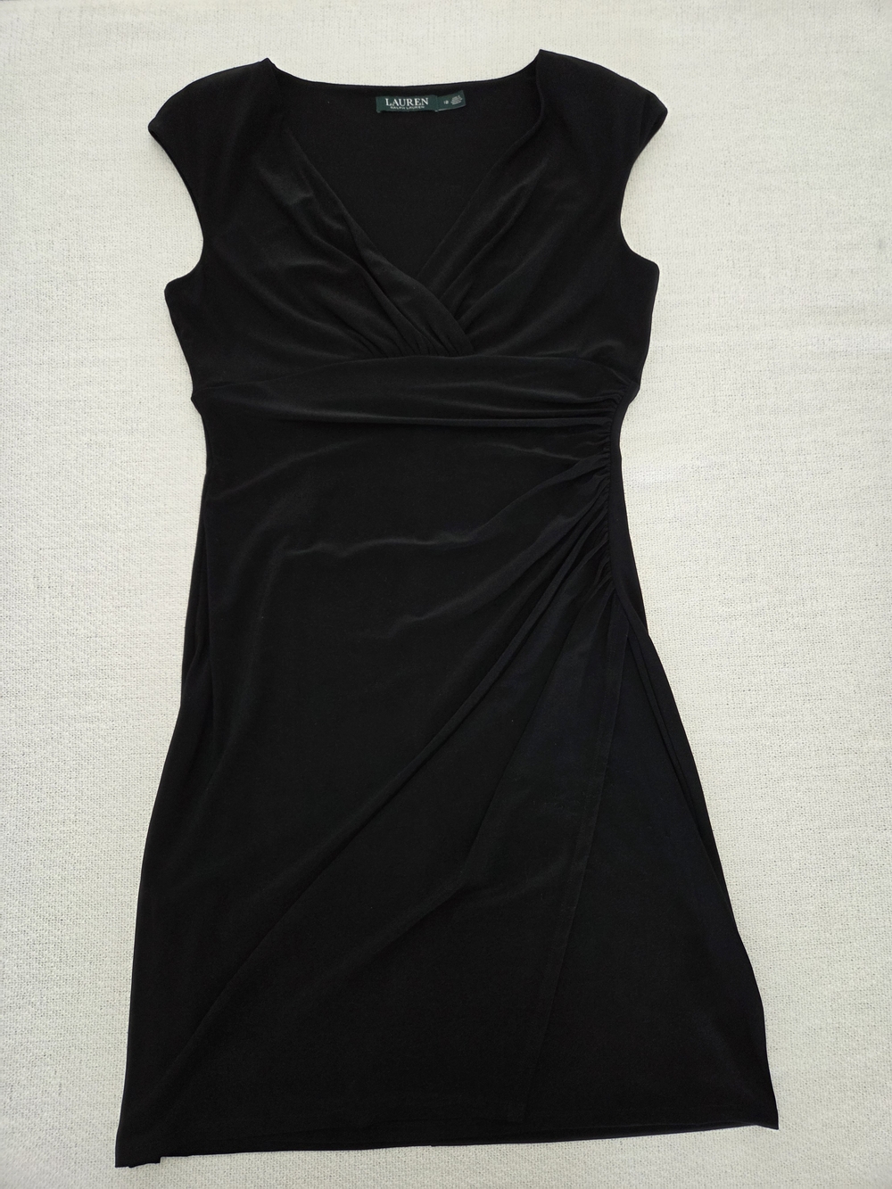 Ralph Lauren Black Cap-Sleeve Faux-Wrap Midi Dress